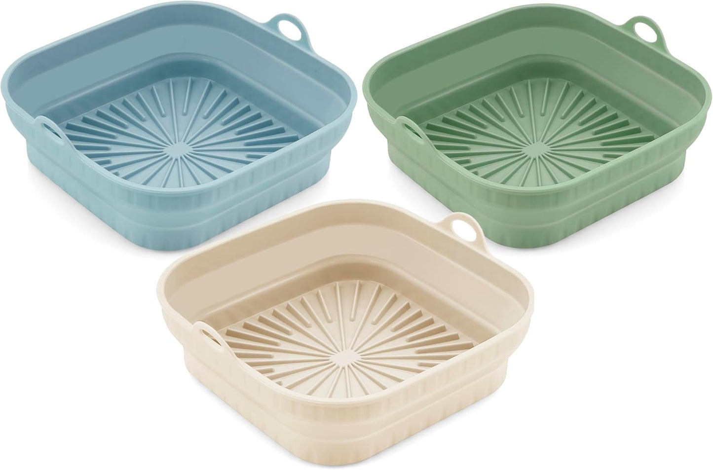 3 Pack Silicone Air Fryer Liners Reusable– Emptycolor 8 Inch Square Silicone Liners for Air Fryer Basket, Non-Stick Heat Resistant Airfryer Silicone Pot Basket for 3QT–6.8QT, Oven & Microwave