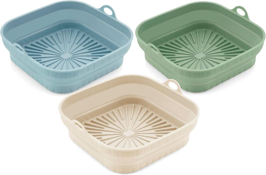 3 Pack Silicone Air Fryer Liners Reusable– Emptycolor 8 Inch Square Silicone Liners for Air Fryer Basket, Non-Stick Heat Resistant Airfryer Silicone Pot Basket for 3QT–6.8QT, Oven & Microwave
