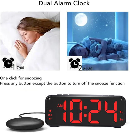 Extra Loud Bed Shaker Alarm Clock - Dual Alarm & Large LED Display