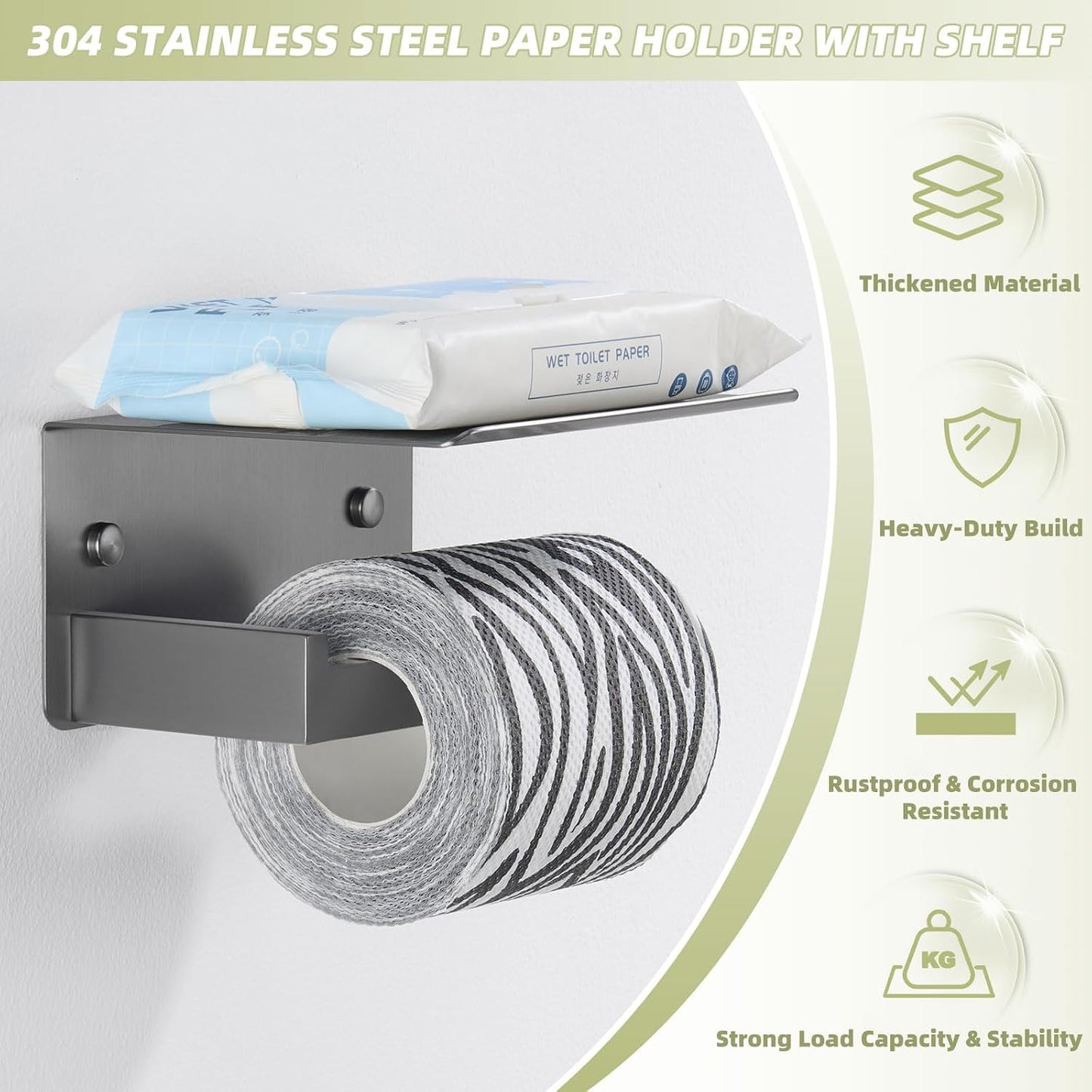 APLusee Matte Black Toilet Paper Holder with Storage Shelf, Wall Mounted | Rustproof 304 Stainless Steel, 2-in-1 Functional Toilet Paper and Phone Storage, Fits Bathroom, Restroom, Vanity, Kitchen