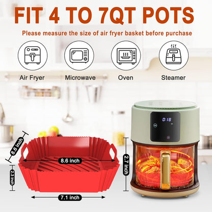 Air Fryer Silicone Liners Square 2 Pack 7.1 Inch Airfryer Liners 4-7 QT Reusable Air Fryer Liners Silicone Pot Oven Liner Baking Tray, Air Fryer Basket Silicone Mat Bowl Air Fryer Accessories Kitchen
