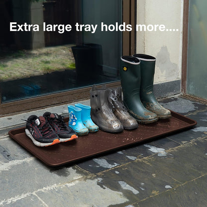 All Weather Boot Tray Extra Large 40"x20" - Brown Plastic Shoe Mat | Multi-purpose mudroom entryway tray with 1.25" raised edges - fits shoes, pet bowls & plants - 100% recycled polypropylene