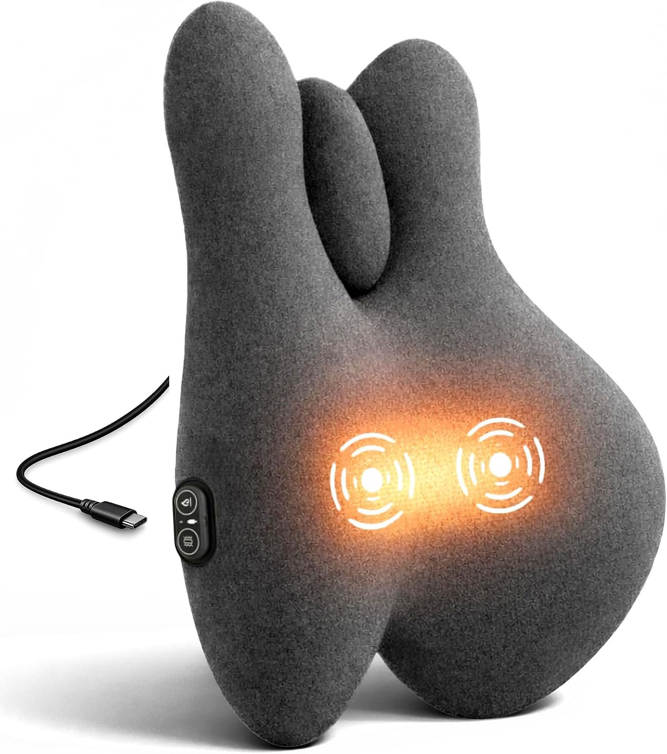 Lumbar Support Pillow with Heat and Vibration Massage for Lower Back Pain Relief & Comfort, Ergonomic Memory Foam Back Cushion with Adjustable Strap for Office Chair, Car Seat and Sofa, Grey