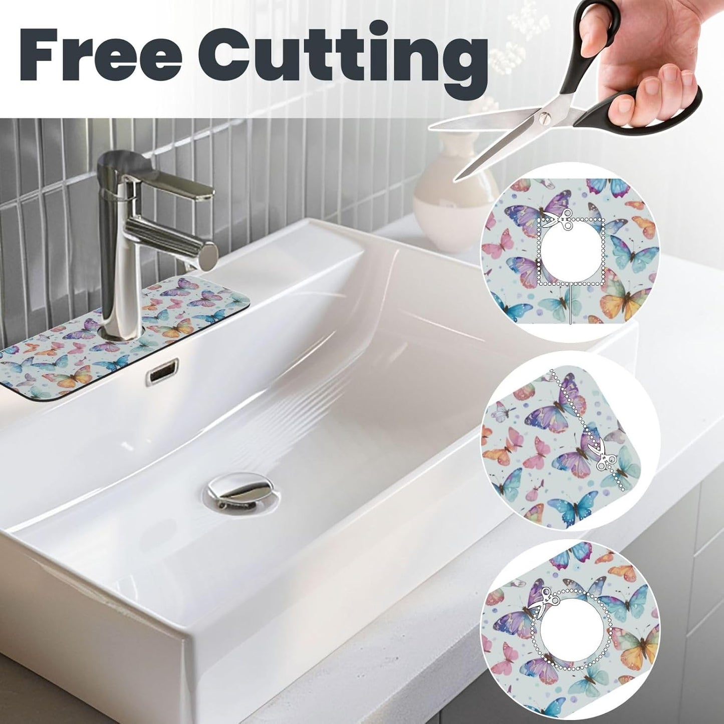 Abstract Flower Blooming Floral Watercolor Kitchen Sink Splash Guard Faucet Mat Super Absorbent Fast Drying Mat Sink Gadgets-Fast Drying Pad Sink Mat For Kitchen Bathroom (15" X 5.5" )