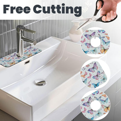 Abstract Flower Blooming Floral Watercolor Kitchen Sink Splash Guard Faucet Mat Super Absorbent Fast Drying Mat Sink Gadgets-Fast Drying Pad Sink Mat For Kitchen Bathroom (15" X 5.5" )