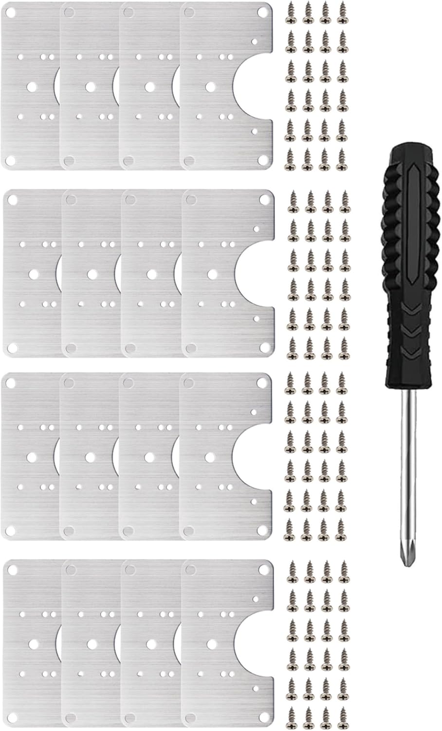4 Piece Hinge Repair Kit - Cabinet Hinge Repair Plate Stainless Steel Door Hinge Repair Kit for Kitchen Cabinet Hinge Repair Brackets with Mounting Screws and Screwdrivers (4) (4, 3.5"x3.5")