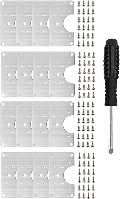 4 Piece Hinge Repair Kit - Cabinet Hinge Repair Plate Stainless Steel Door Hinge Repair Kit for Kitchen Cabinet Hinge Repair Brackets with Mounting Screws and Screwdrivers (4) (4, 3.5"x3.5")