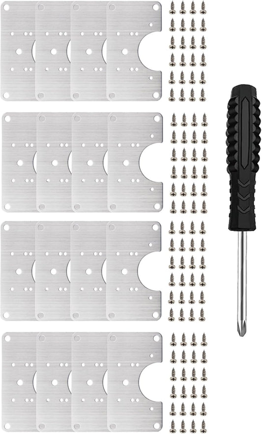 4 Piece Hinge Repair Kit - Cabinet Hinge Repair Plate Stainless Steel Door Hinge Repair Kit for Kitchen Cabinet Hinge Repair Brackets with Mounting Screws and Screwdrivers (4) (4, 3.5"x3.5")