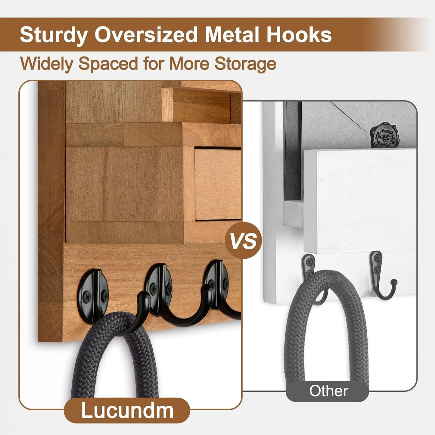 Key Holder Wall Mount, Mail Holder with Storage Drawer | Key and Mail Holder with 5 Key Hooks for Coat, Dog Leash, Home Decor Rack, House Accessories, Entry Way Organizer