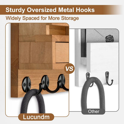 Key Holder Wall Mount, Mail Holder with Storage Drawer | Key and Mail Holder with 5 Key Hooks for Coat, Dog Leash, Home Decor Rack, House Accessories, Entry Way Organizer