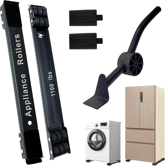 Heavy Duty Appliance Rollers and Furniture Movers with Complimentary Lifter Tool - Adjustable Expandable Base, Solid Wheels for Washers, Dryers, Refrigerators & Heavy Furniture - 1100 lb Capacity