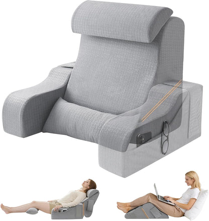 Foldable Reading Pillow for Sitting in Bed Adult, White/Grey, 19"