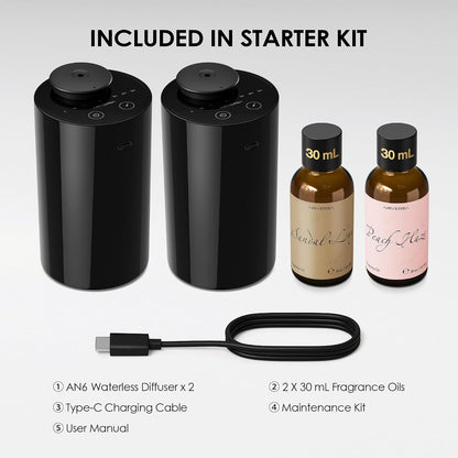 Airversa AN8 Waterless Essential Oil Diffuser Starter Kit, Black