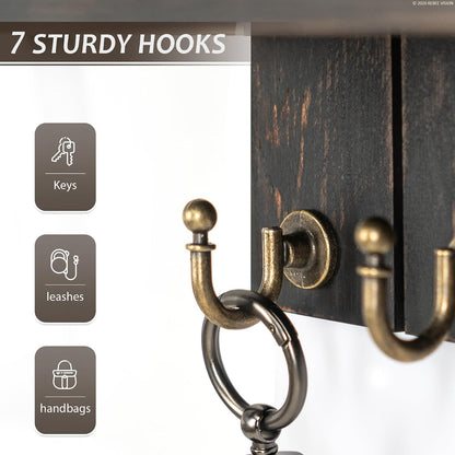 Rebee Vision Key Holder Wall Mount with 5 Key Hooks for Home Decor, Brown | 3.54'' x 10'' x 7.28'', Small Shelf for Display Plant, Key Hangers for Hat, Entryway Space-Saving Storage