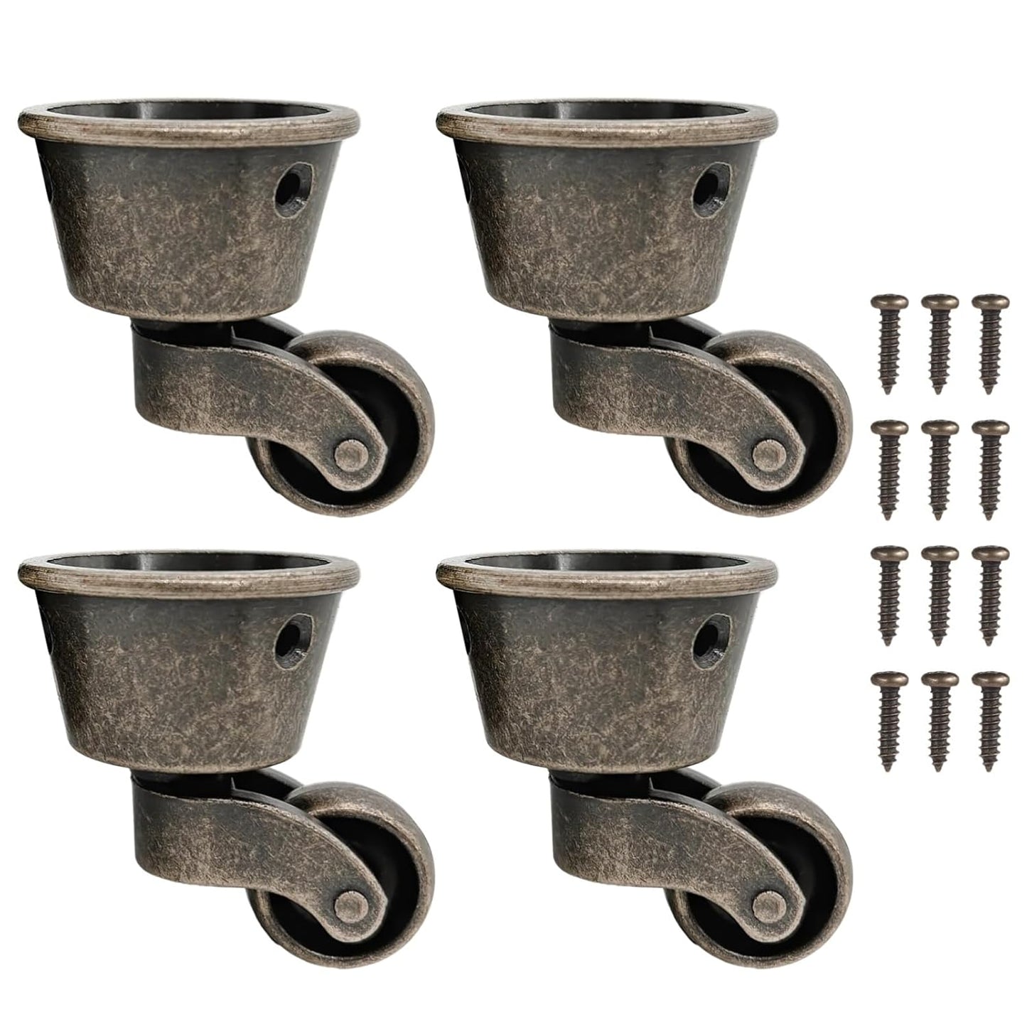 4 Pcs Antique Swivel Cup Casters, Vintage Zinc Alloy Furniture Casters, Universal Round Swivel Wheels, 360° Silent Pulley Wheels with Screws, Ideal for Sofas, Tables, Chairs, Cabinets