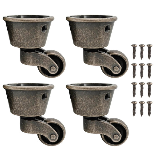 4 Pcs Antique Swivel Cup Casters, Vintage Zinc Alloy Furniture Casters, Universal Round Swivel Wheels, 360° Silent Pulley Wheels with Screws, Ideal for Sofas, Tables, Chairs, Cabinets