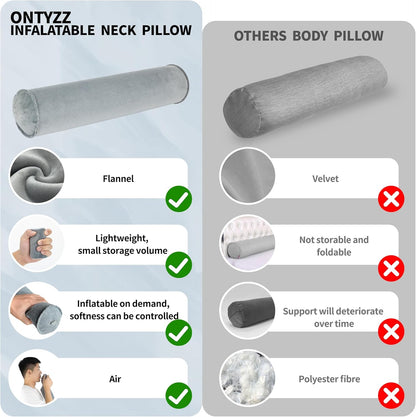 ONTYZZ Inflatable Round Neck Pillow Cervical Roll Pillow, 4.9 * 14.96 inch | Cylinder Bolster Pillow for Head, Neck, Back, Legs and Yoga, Grey