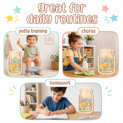 Reward Jar Potty Training Chart, Behavior Chart for Kids Classroom Must | Personalized Wooden And Acrylic Reward Jar For Chores, Home, Fridge, School Teacher Supplies, Includes Marker And Stand