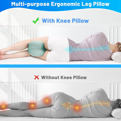 Knee Pillow for Side Sleepers, Leg Pillow with Cooling Cover, Memory Foam Body Pillow for Side Sleeping, Heart-Shape Cushion for Hip, Back & Sciatica Pain Relief, Grey