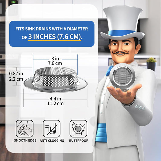 MR.SIGA Kitchen Sink Strainer, Stainless Steel Sink Drain Strainer, 3 Pack | Dishwasher safe sink strainer, outer diameter 4.4 inch/11.2cm, inner diameter 3 inch/7.6cm