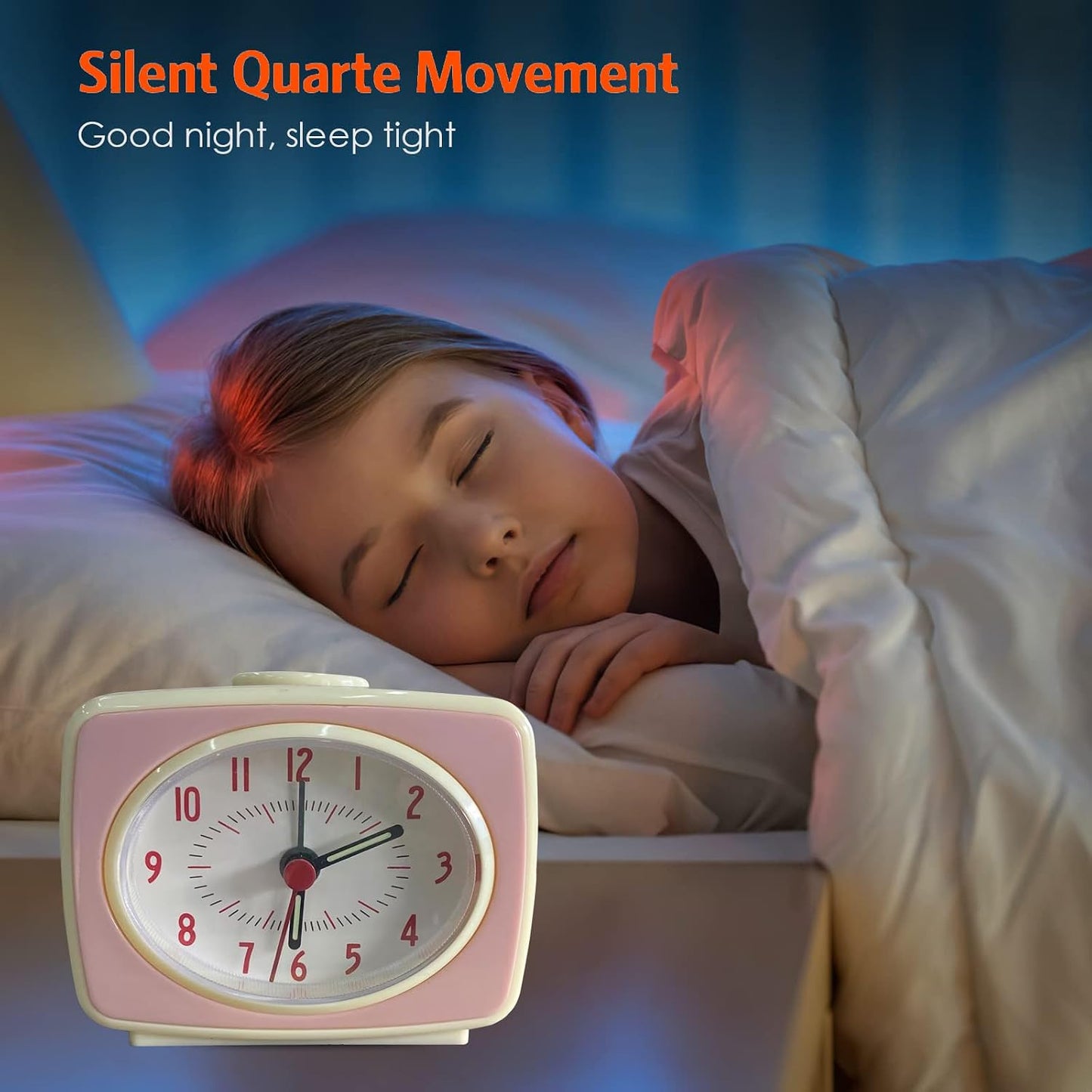 Red Small Alarm Clock Small Silent Quartz Movement Analogue Alarm Clock Vintage Classic Style Battery Powered