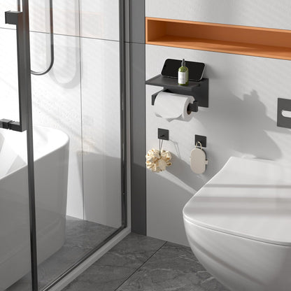 HITSLAM Toilet Paper Holder Matte Black, Adhesive Wall Mount, No Rotation | Heavy Duty Metal | anti rotation slot | vertical or horizontal setup |rustproof matte black finish|Bathroom Tissue Dispenser