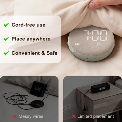 SolaceRise Extra Loud Alarm Clock Vibrating Bed Shaker for Heavy Sleepers | Auto-Dim Digital Clock for Hearing Impaired Deaf - Portable Rechargeable Battery for Bedroom Travel Dorm - Putty