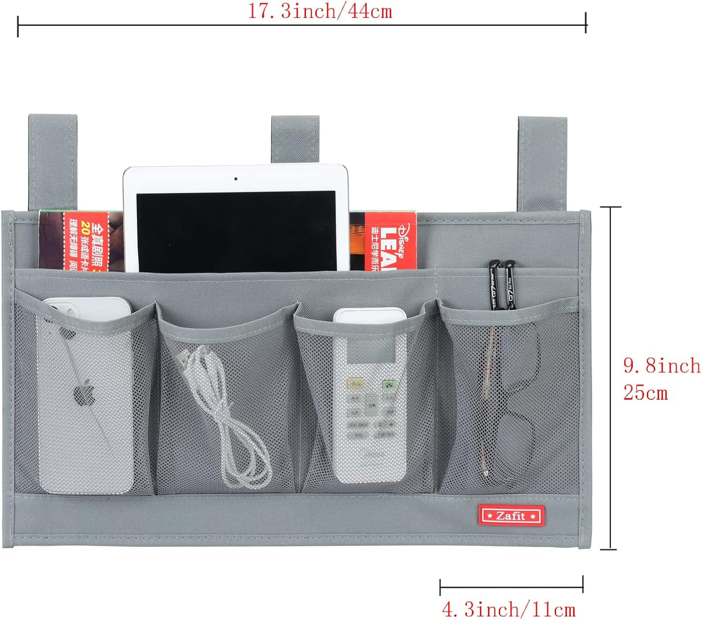 Zafit Hanging Bedside Caddy, Bedside Storage Organizer for Magazine, Phone, Remote control (Classic4 Pockets-Black)
