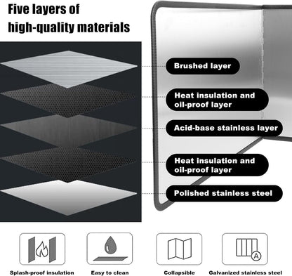 4-Sided Foldable Oil Splatter Guard, Stainless Steel for Frying | Nonstick Oil Splash Insulation, Foldable Design for Easy Storage, Protects Stove & Countertop, Heat Insulation Board