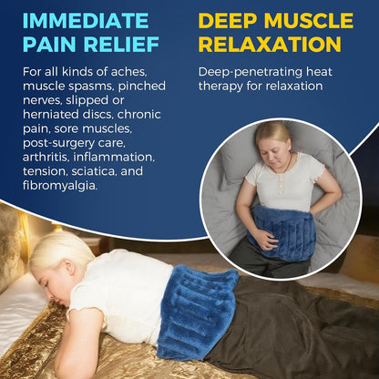 Microwave Heating Pad for Lower Back, Waist, Periods Cramps Pain Relief - Wearable Microwavable Heating Pads Heating Pad with Flax Seed for Hot & Cold Therapy, Unscented Heat Pack（Navy Blue）