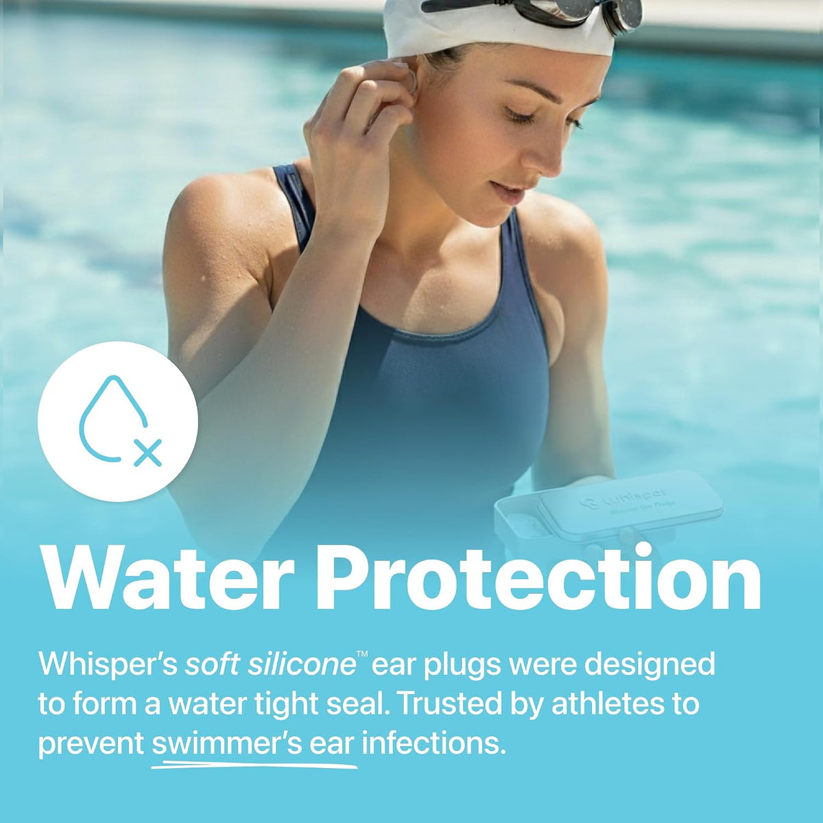 Whisper Ear Plugs (42 pcs) | Soft Silicone | Reusable Silicone Ear Plugs for Swimming, Sleep, Travel, Noise & Snoring | Moldable Comfort Fit Wax Earplugs for Sleep | Waterproof Swim Ear Plugs Adults