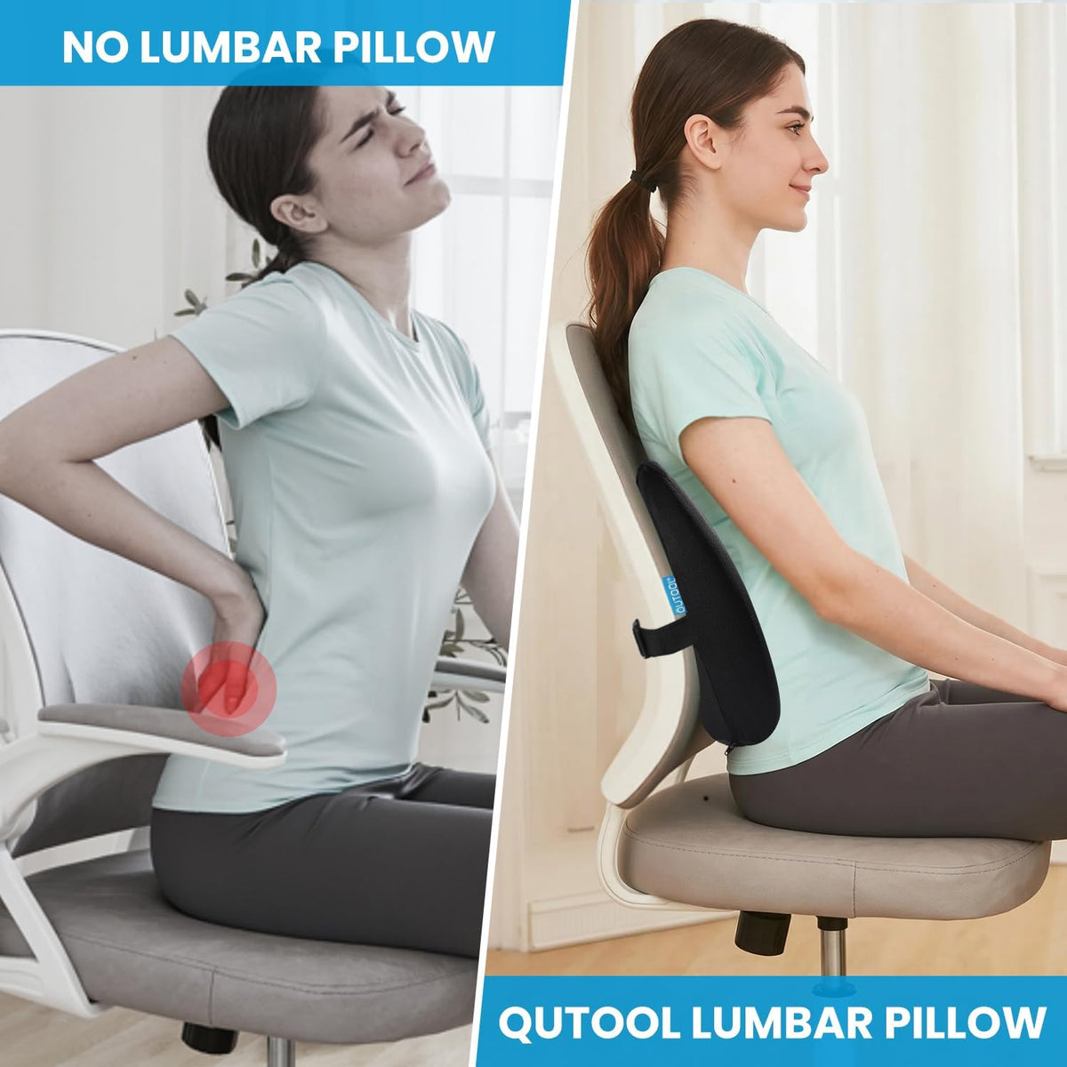 QUTOOL Patented Lumbar Support for Office Chair Pressure Relief