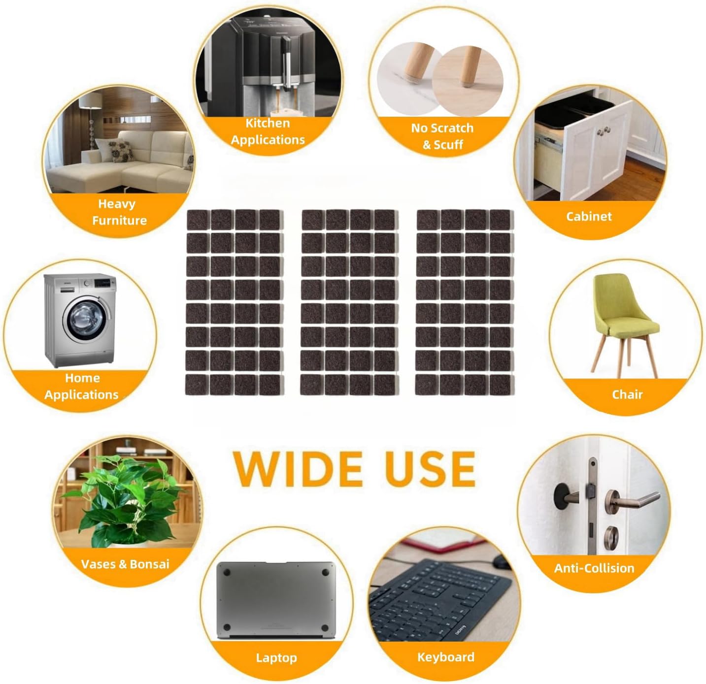 Felt Pads Small 3/8" Felt Pads for Cabinet Doors Bumpers, Cabinet Cushion Dots Felt Cabinet Door Stops, Self Adhesive Thick Bumper Pads to Protect Surfaces -Anti Scratch 234 Pcs Round Brown