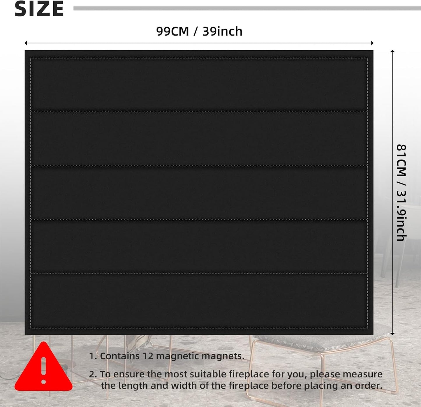 36"×27" Magnent Fireplace Cover,Fireplace Blocker Blanket for Stop Heat Loss and Save Enegry,Indoor Fireplace Draft Stopper with Built-in 12 Strong Magnet for Iron Fireplace Frame