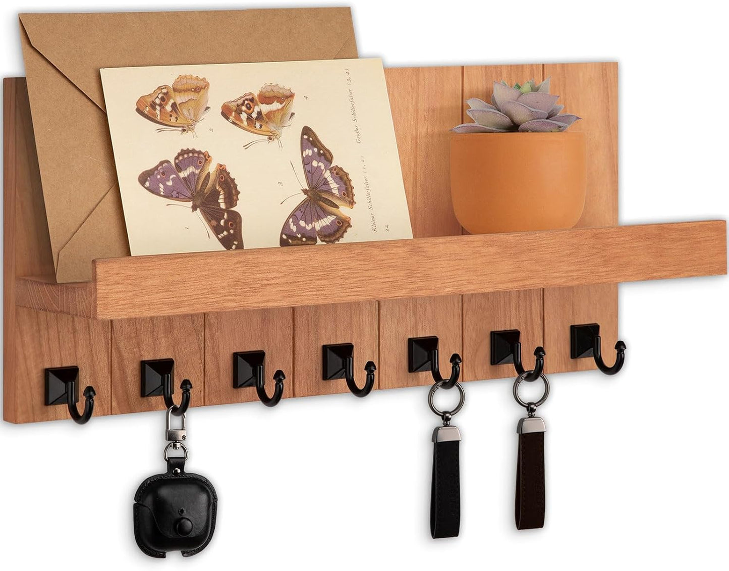 Key Holder for Wall, Decorative Key Holder with Shelf | Key and Mail Holder Wall Mount, Farmhouse Decor with 5 Key Hooks for Keys, Coats, ect.