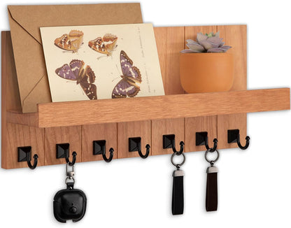 Key Holder for Wall, Decorative Key Holder with Shelf | Key and Mail Holder Wall Mount, Farmhouse Decor with 5 Key Hooks for Keys, Coats, ect.