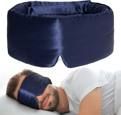 100% Natural Silk Eye Mask for Women Men, Soft Pressureless Cooling Blackout Eye Covers for Sleeping, Large Size Sleep Mask fits All Heads Adjustable, 1PC, Black