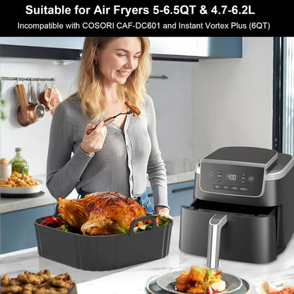 Silicone Air Fryer Liners 2 Pack, Reusable Liners Compatible for Ninja Foodi DZ201, DZ401, DZ550, COSORI, Chefman, Instant Air Fryer, and 6-in-1 8-10QT Air Fryer Baskets