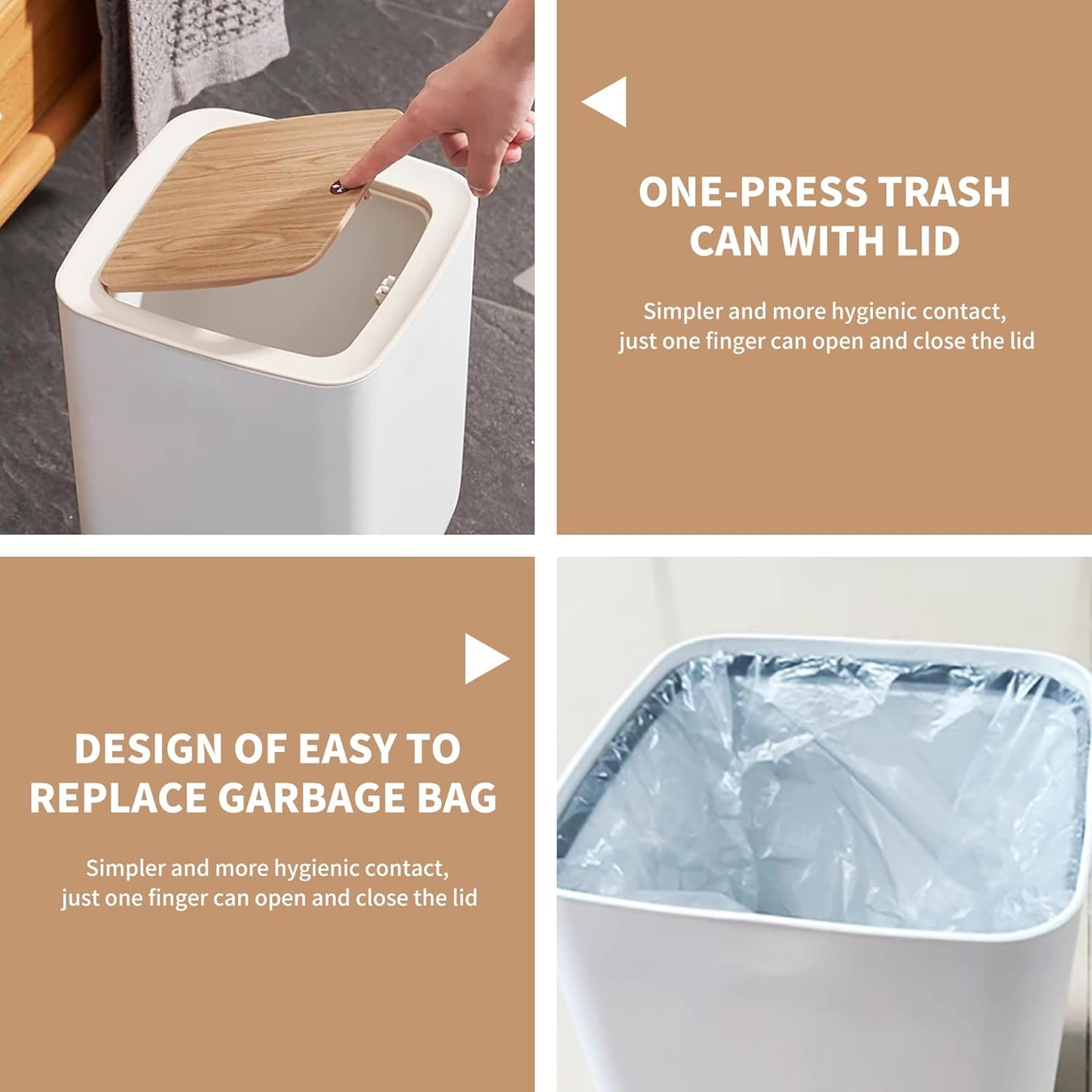 WanWanKa Mini White Plastic Trash Can, 2.6 Gallon Capacity, Slim Design, Anti-Odor, Easy to Clean, Suitable for Any Place | 10Liter Nordic Modern Waste Basket,Plastic Trash bin Suitable for Kitchen, Bathroom, Bedroom, Living Room, Office, Outdoor