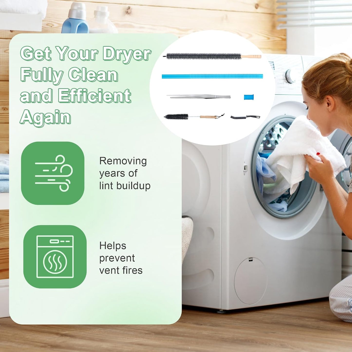 2 PCS Dryer Vent Cleaner Kit Compatible with Most Vacuum Cleaner | Dryer Lint Brush and Vacuum Hose Attachment with Universal Elastic Connector, Quickly Lint Remover