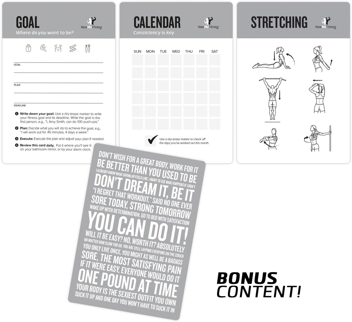 NewMe Fitness Pilates Workout Cards, Instructional Fitness Deck for Women & Men, Beginner Fitness Guide to Training Exercises at Home or Gym