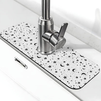 Aquamarine Blue Mexican Tiles Faucet Splash Guard Mat for Kitchen Sink 15x5.5" - Colors B