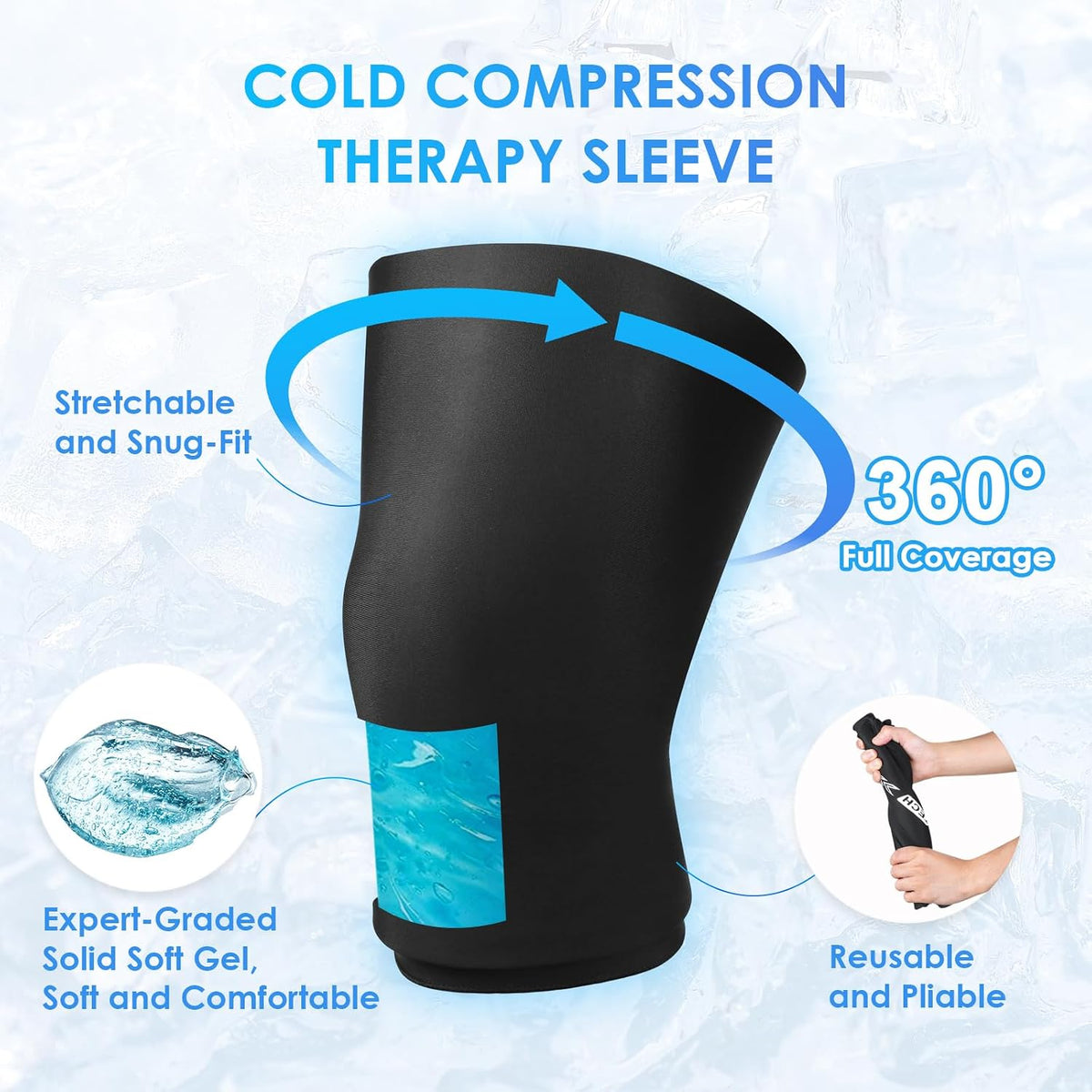 ComfiTECH Reusable Knee Ice Pack Wrap, Flexible Cold Gel Pack Sleeve, M