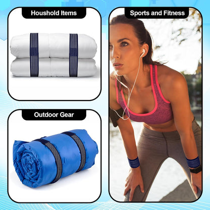 Geiserailie Ice Pack Strap Stretchable, 4 Size Elastic Reusable Ice Belt Extender, Adjustable Hook and Loop Extension Straps Add Length to Most Hot Cold Therapy (4 Pcs,Blue)