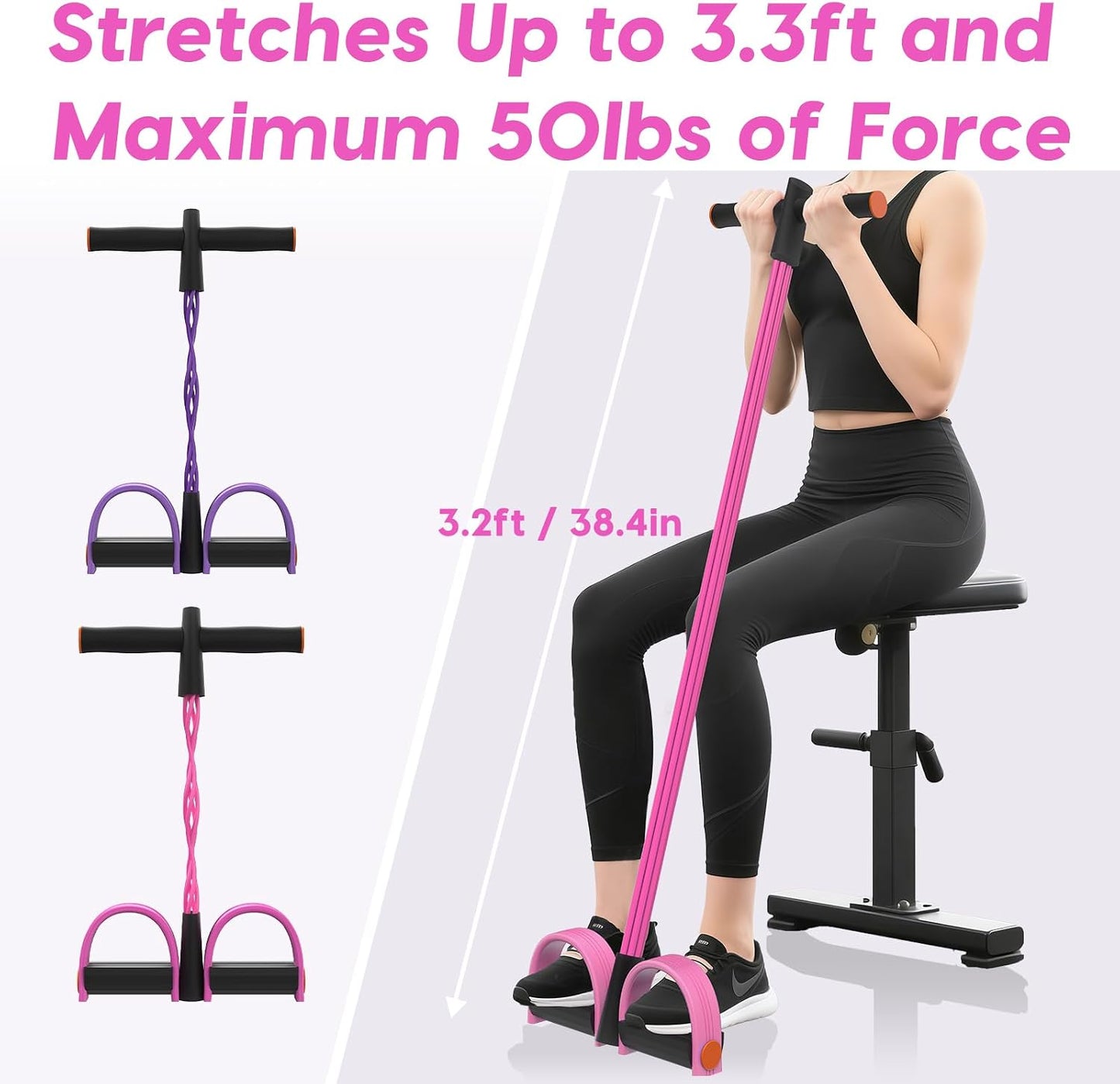 Pedal Resistance Band with Handles, 6-Tubes Natural Rubber Exercise Bands | Upgrade Foot Pedal Resistance Bands for Working Out, Multifunction Fitness Equipment for Abdomen, Waist, Arm, Leg, Pilates