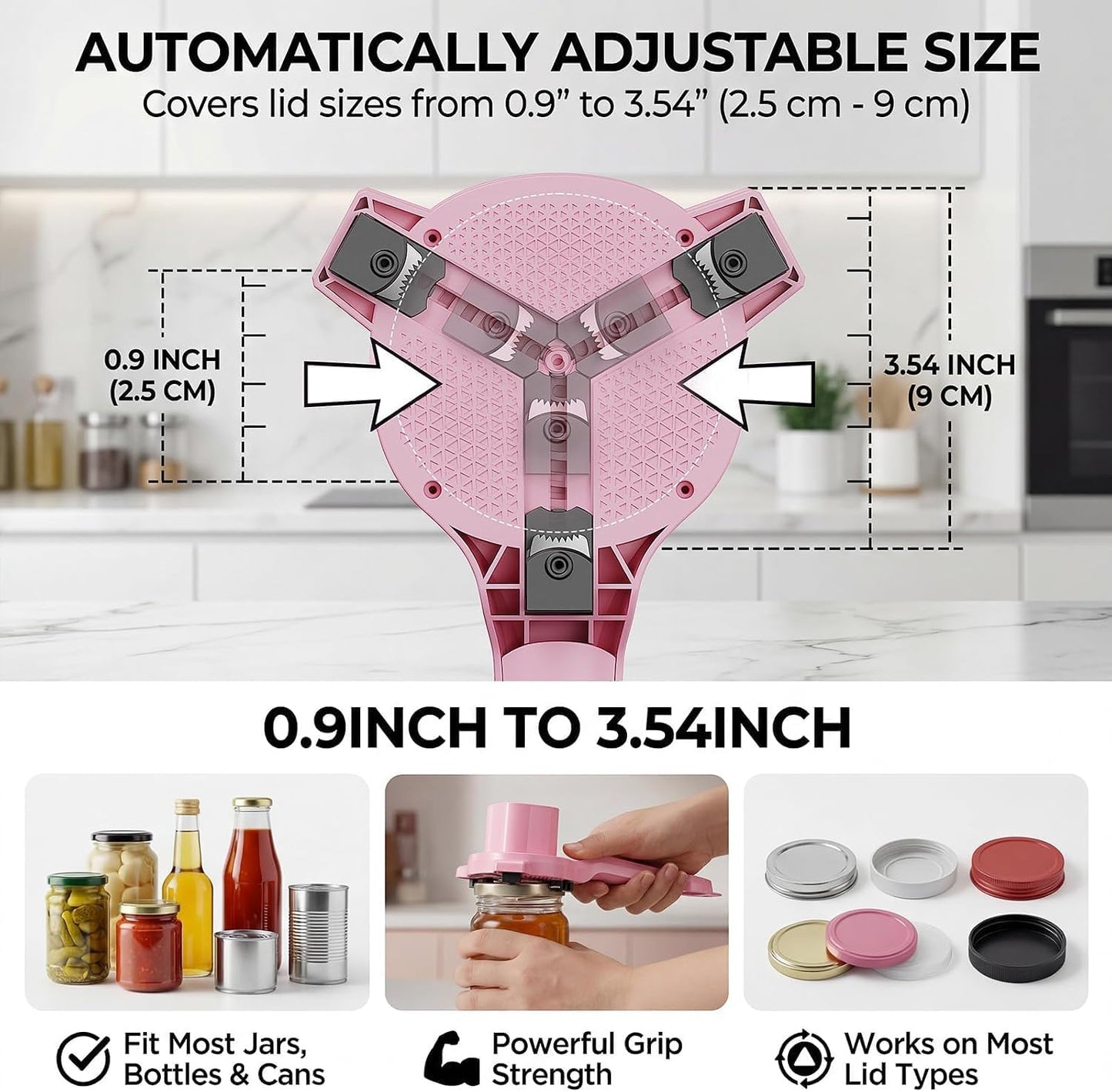 Electric Jar Opener for Seniors with Arthritis, TFCC & Weak Hands Black | Patented Power-Grip Auto-Tighten Manual Lid Opener, Rechargeable 2-in-1 Jar & Bottle Opener with Storage Hook & Non-Slip Pad