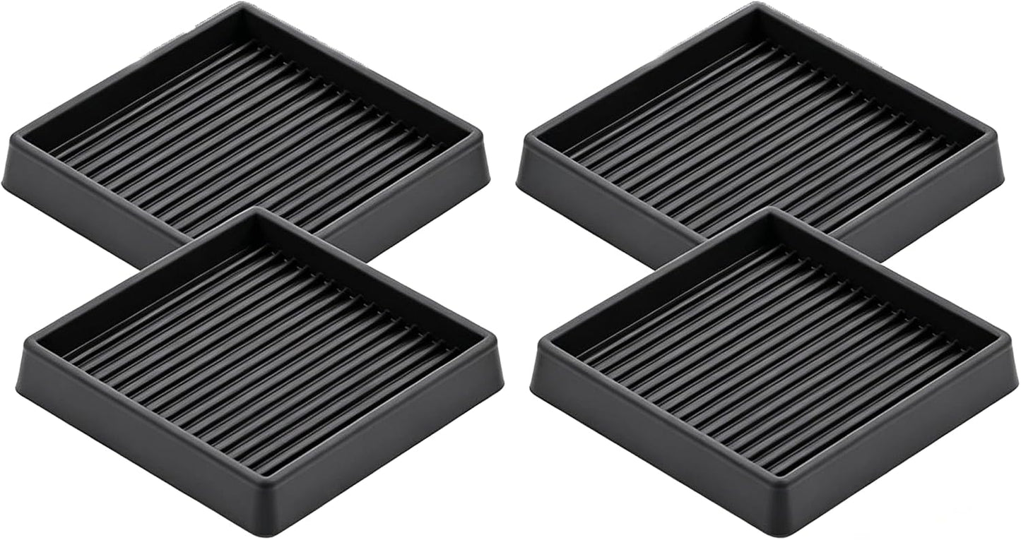 4"x4" Square Rubber Furniture Caster Cups,No Adhesive Anti Skid Furnitures Feet, Anti Slide Floor Protector for Bed Couch Table Chair Stoppers.(4 Pack, Black)