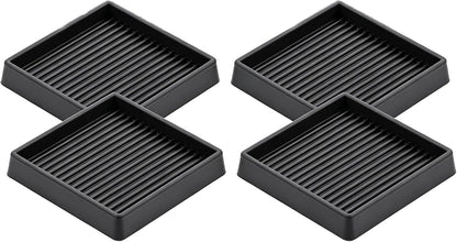 4"x4" Square Rubber Furniture Caster Cups,No Adhesive Anti Skid Furnitures Feet, Anti Slide Floor Protector for Bed Couch Table Chair Stoppers.(4 Pack, Black)
