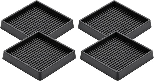 4"x4" Square Rubber Furniture Caster Cups,No Adhesive Anti Skid Furnitures Feet, Anti Slide Floor Protector for Bed Couch Table Chair Stoppers.(4 Pack, Black)