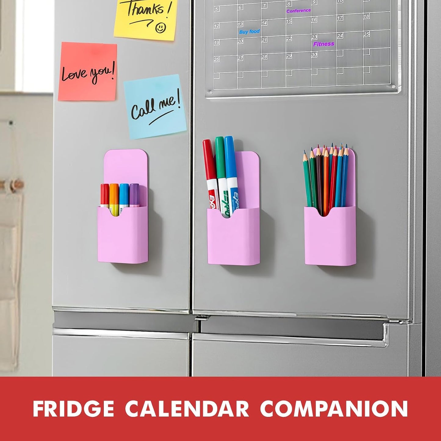 BEYGORM Magnetic Pen Holder for Refrigerator, Pencil Cup Organizer (Black) | Upgraded 1.5mm thick magnetic backing for whiteboards, lockers & fridge; 4 Pcs dry erase marker holder for classroom & office